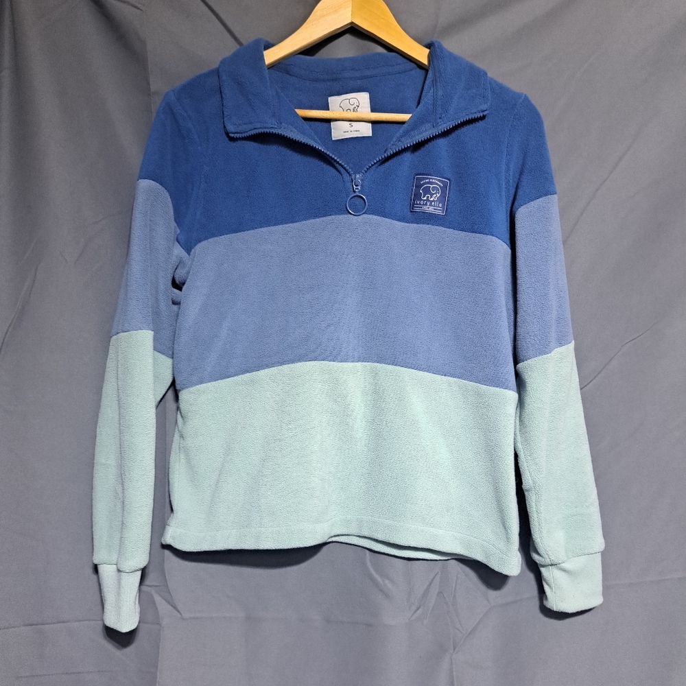 IVORY ELLA 1/4 Zip Moroccan Blue‎ Colorblock Fleece Pullover Sz Small